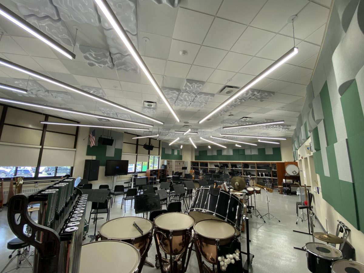 A view of the renovated band room at High School East. 