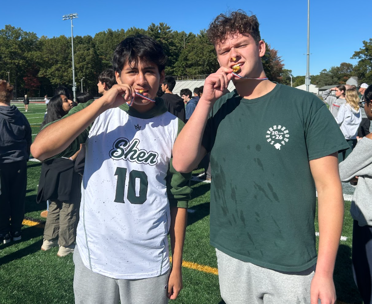 Seniors Mathew Bashualdo and Quin Dewan enjoy Friday's Spirit Rally. 